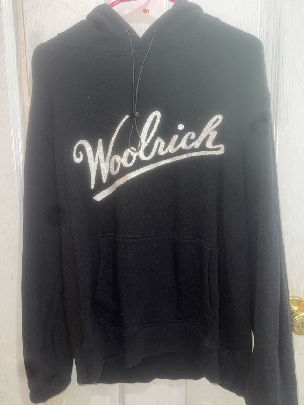 Woolrich Men’s Black Hoodie with White Script Logo